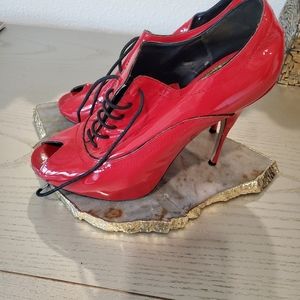 Red open-toe Mary Jane